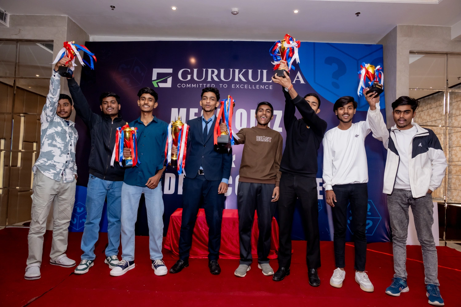 Winners celebrating at Gurukul CA Mega Quiz