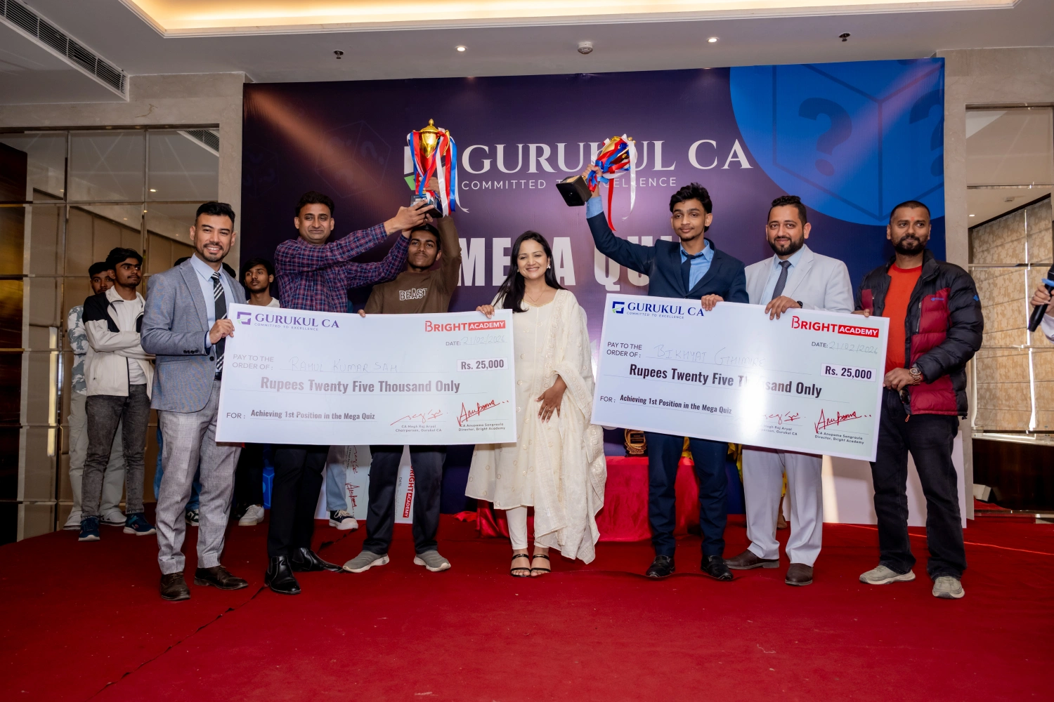 Students receiving an award at Gurukul CA event