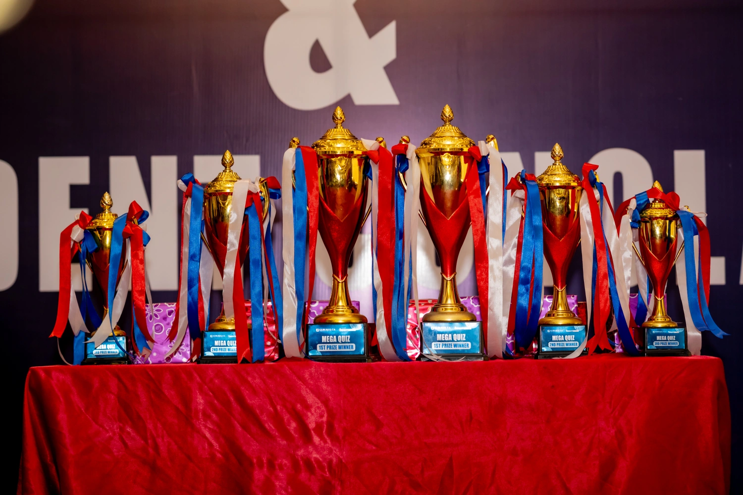 Trophies and medals displayed at Gurukul CA event